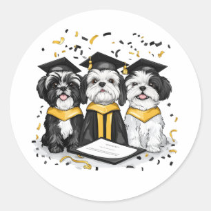 Graduation Shih Tzu Dogs Classic Round Sticker