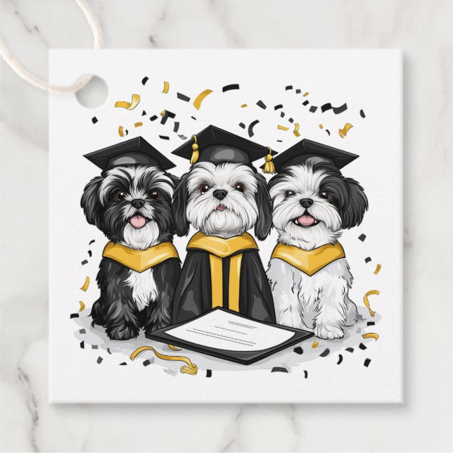 Graduation Shih Tzu Dogs Favour Tags (Front)