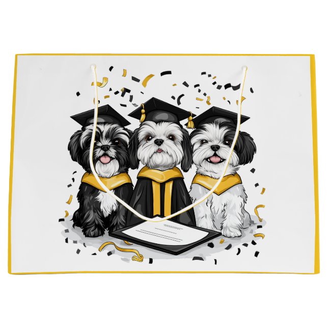 Graduation Shih Tzu Dogs Large Gift Bag (Front)