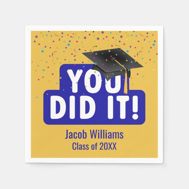 Graduation Sign and Hat in Confetti  Napkin (Front)