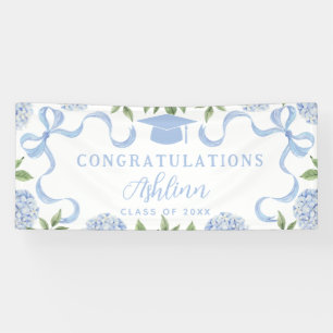 Graduation Sign, Blue Hydrangea, White Banner