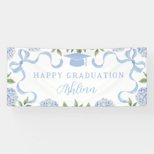 Graduation Sign, Blue Hydrangea, White Banner
