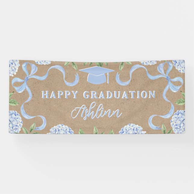 Graduation Sign Kraft Coloured Blue Hydrangea Larg (Horizontal)