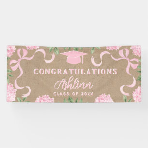 Graduation Sign, Kraft Coloured Pink Hydrangea Banner
