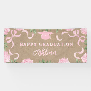 Graduation Sign, Kraft Coloured Pink Hydrangea Banner