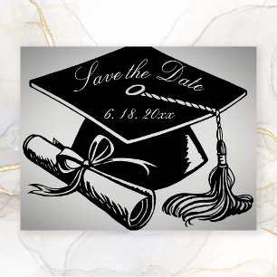 Graduation Silver Black Cap Diploma Save the Date Announcement