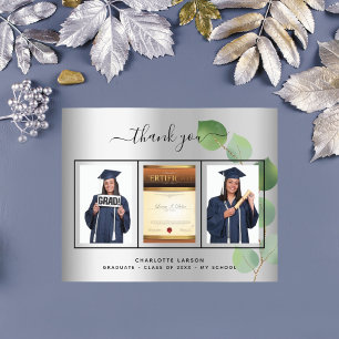 Graduation silver graduate photo thank you card
