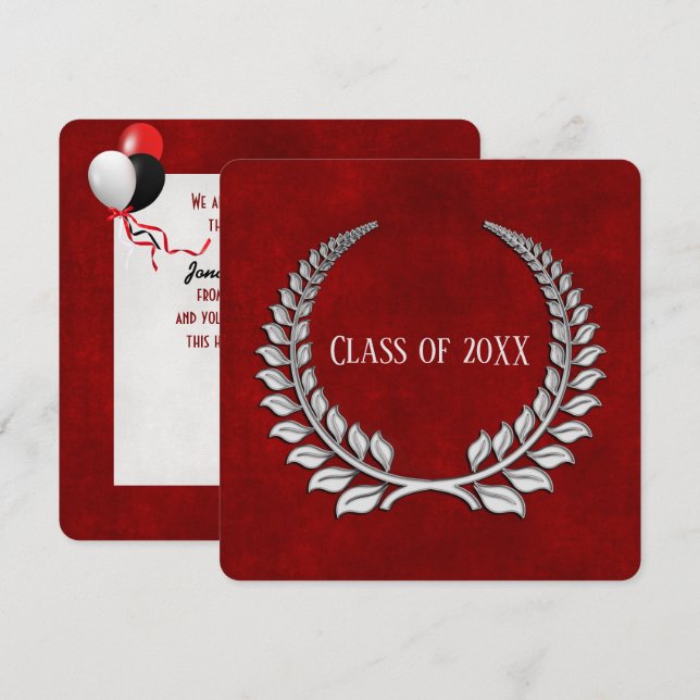 Graduation Silver Laurel on Red Invitation (Front/Back)