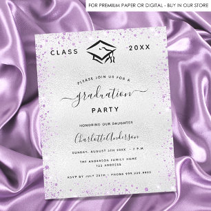 Graduation silver lavender glitter invitation