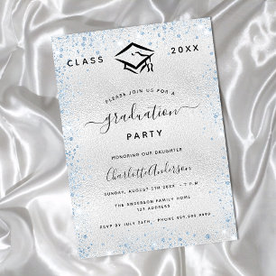 Graduation silver light blue invitation postcard