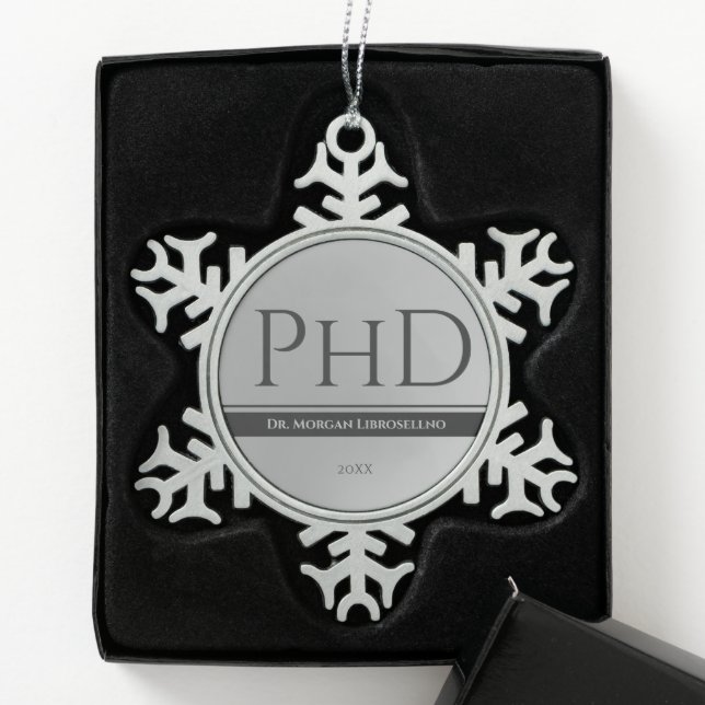 Graduation Silver Name Year PhD Snowflake Pewter Christmas Ornament (Box)