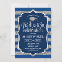 Graduation - Silver Navy Blue Stripes
