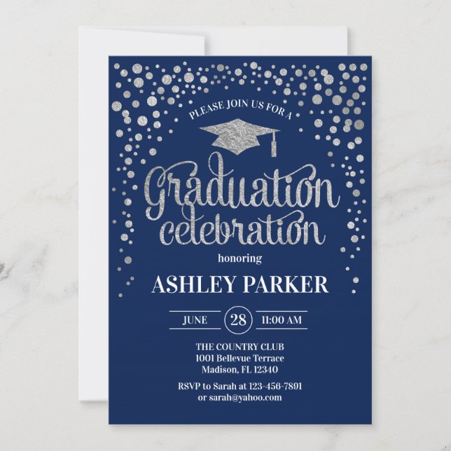 Graduation - Silver Navy Invitation (Front)