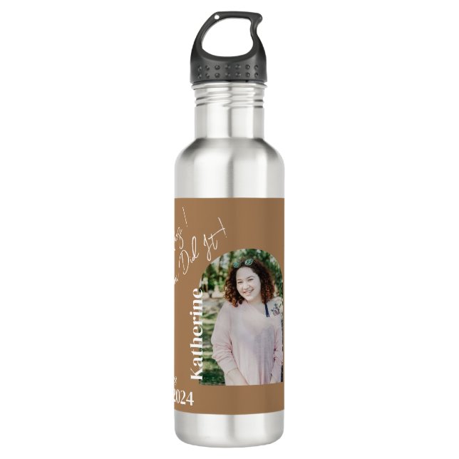 Graduation Simple Foliage Brown Water Bottle (Front)