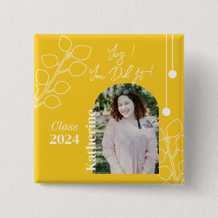 Graduation Simple Foliage Photo Mustard 15 Cm Square Badge
