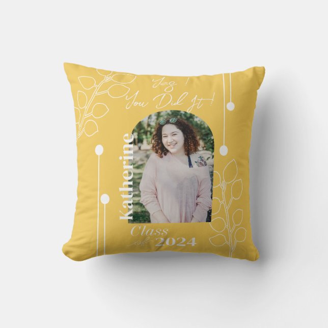 Graduation Simple Foliage Photo Mustard Cushion (Front)