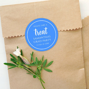 Graduation Simple Minimalist Azure Blue Treat Classic Round Sticker