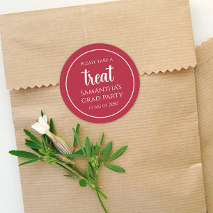 Graduation Simple Minimalist Cardinal Red Treat Classic Round Sticker