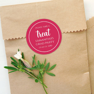 Graduation Simple Minimalist Crimson Red Treat Classic Round Sticker