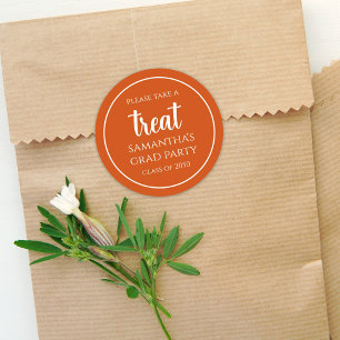 Graduation Simple Minimalist Script Orange Treat Classic Round Sticker