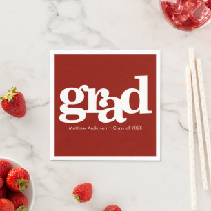 Graduation simple modern bold typography brick red napkin