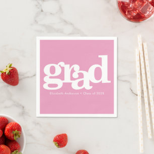 Graduation simple modern bold typography soft pink napkin