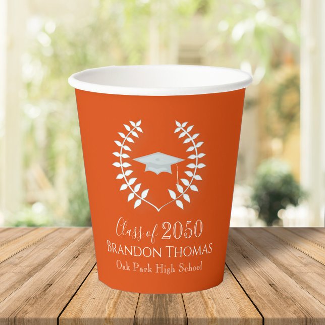 Graduation Simple Modern Mortarboard Orange Paper Cups (Creator Uploaded)