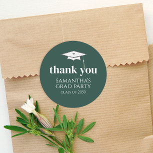 Graduation Simple Thank You Minimalist Dark Green  Classic Round Sticker