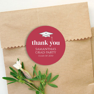 Graduation Simple Thank You Minimalist Favour Red Classic Round Sticker