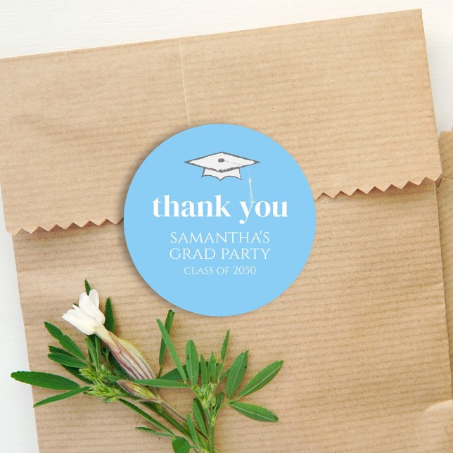 Graduation Simple Thank You Minimalist Light Blue Classic Round Sticker (Creator Uploaded)