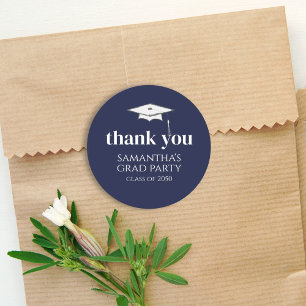 Graduation Simple Thank You Minimalist Navy Blue Classic Round Sticker