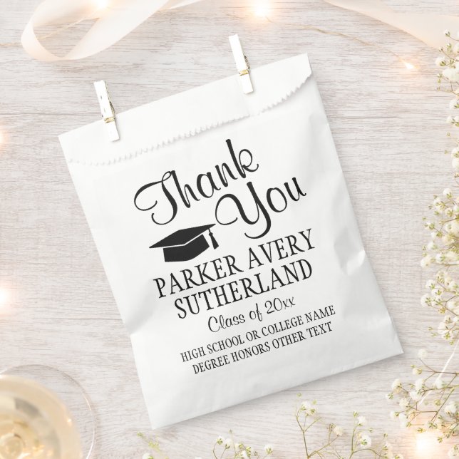 Graduation Simple Thank You Script Black and White Favour Bag (Clipped)