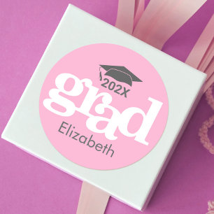 Graduation Soft Pink Bold Typography Simple Modern Classic Round Sticker