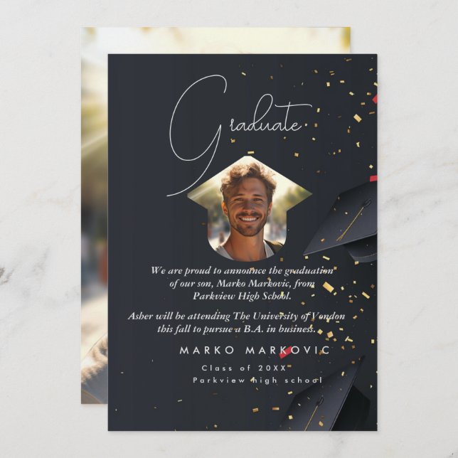 Graduation Son I Grey Announcement (Front/Back)