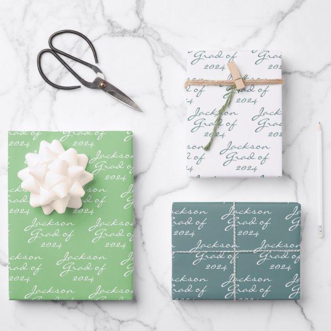 Graduation Spring Green Personalised Grad Wrapping Paper Sheet (Front)