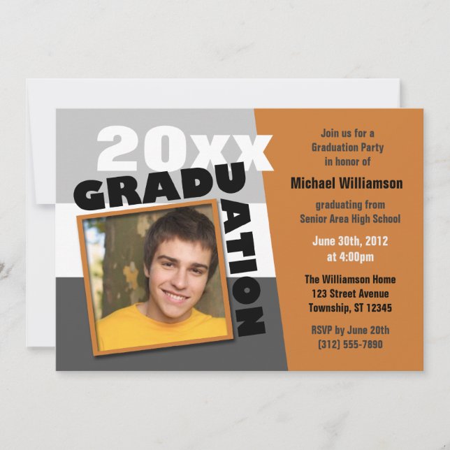 Graduation Squared Orange Photo Party Invitation (Front)