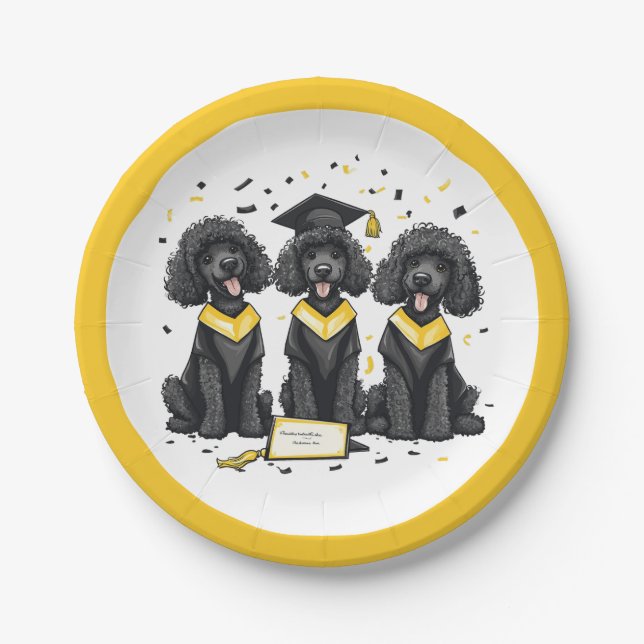 Graduation Standard Poodle Dogs Paper Plate (Front)