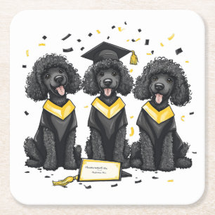 Graduation Standard Poodle Dogs Square Paper Coaster