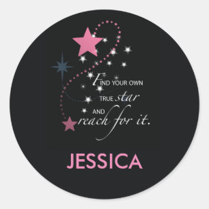Graduation Star, Pink on Black Classic Round Sticker