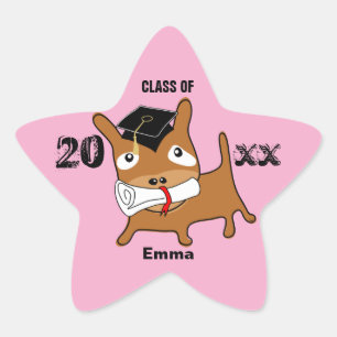 Graduation Star Puppy Sticker Pink