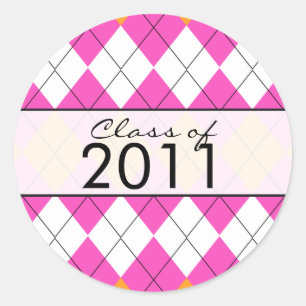 Graduation Sticker Pink & Orange Argyle