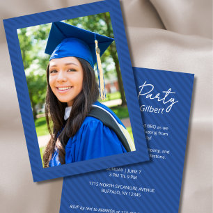Graduation Striped Cap Gown Celebration Party Invitation