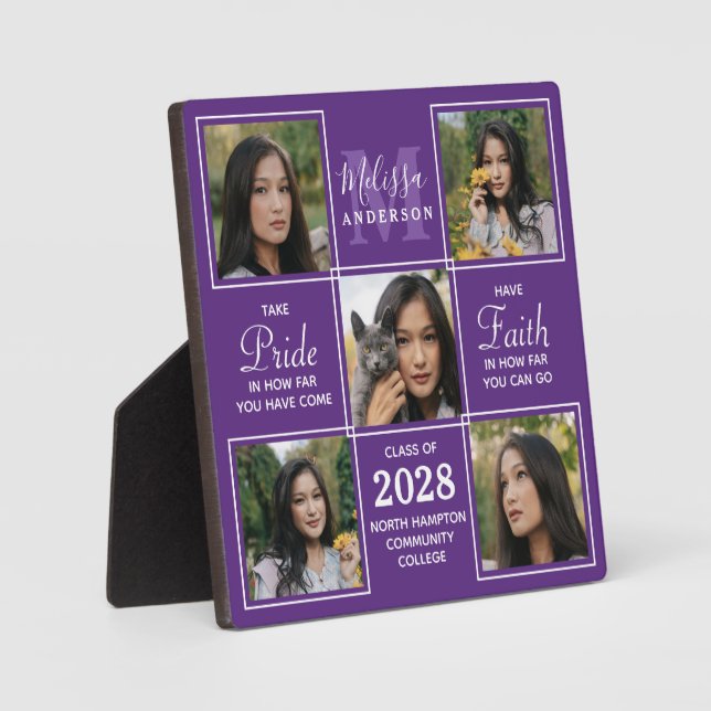 Graduation Stylish 5 Photo Collage Senior Purple Plaque (Front)