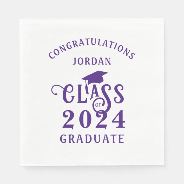 Graduation Stylish Purple Class of Year Congrats Napkin (Front)