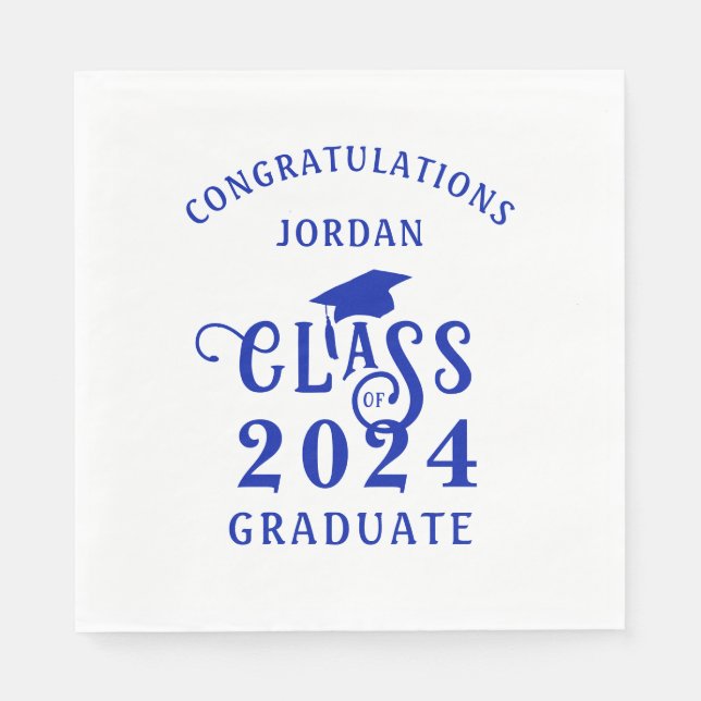 Graduation Stylish Royal Blue Class Year Napkin (Front)