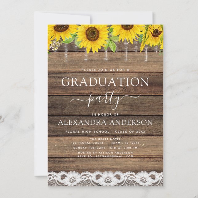 Graduation Sunflower Rustic Farmhouse 2022 Invitation (Front)