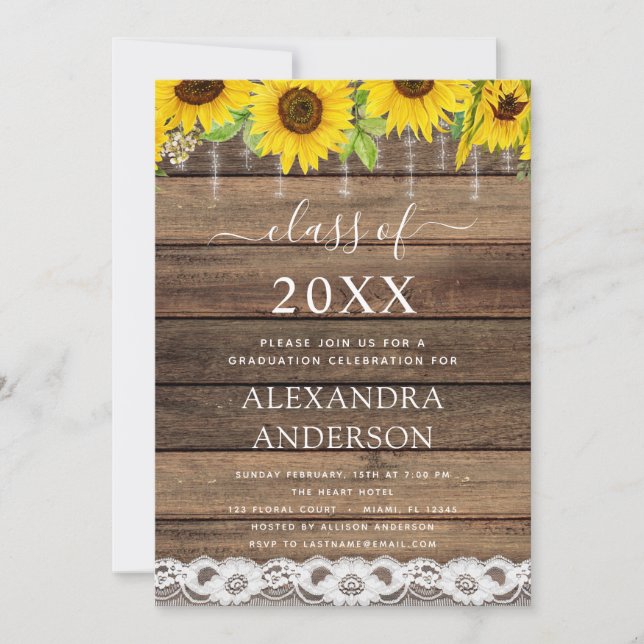 Graduation Sunflower Rustic Farmhouse 2022 Invitation (Front)