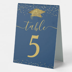 Graduation Table Number Blue Gold Glitter Cap