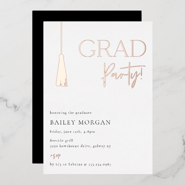 Graduation Tassel Grad Party Foil Invitation (Front/Back)