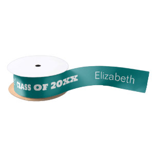 Graduation Teal White Graduating Class Grad's Name Satin Ribbon